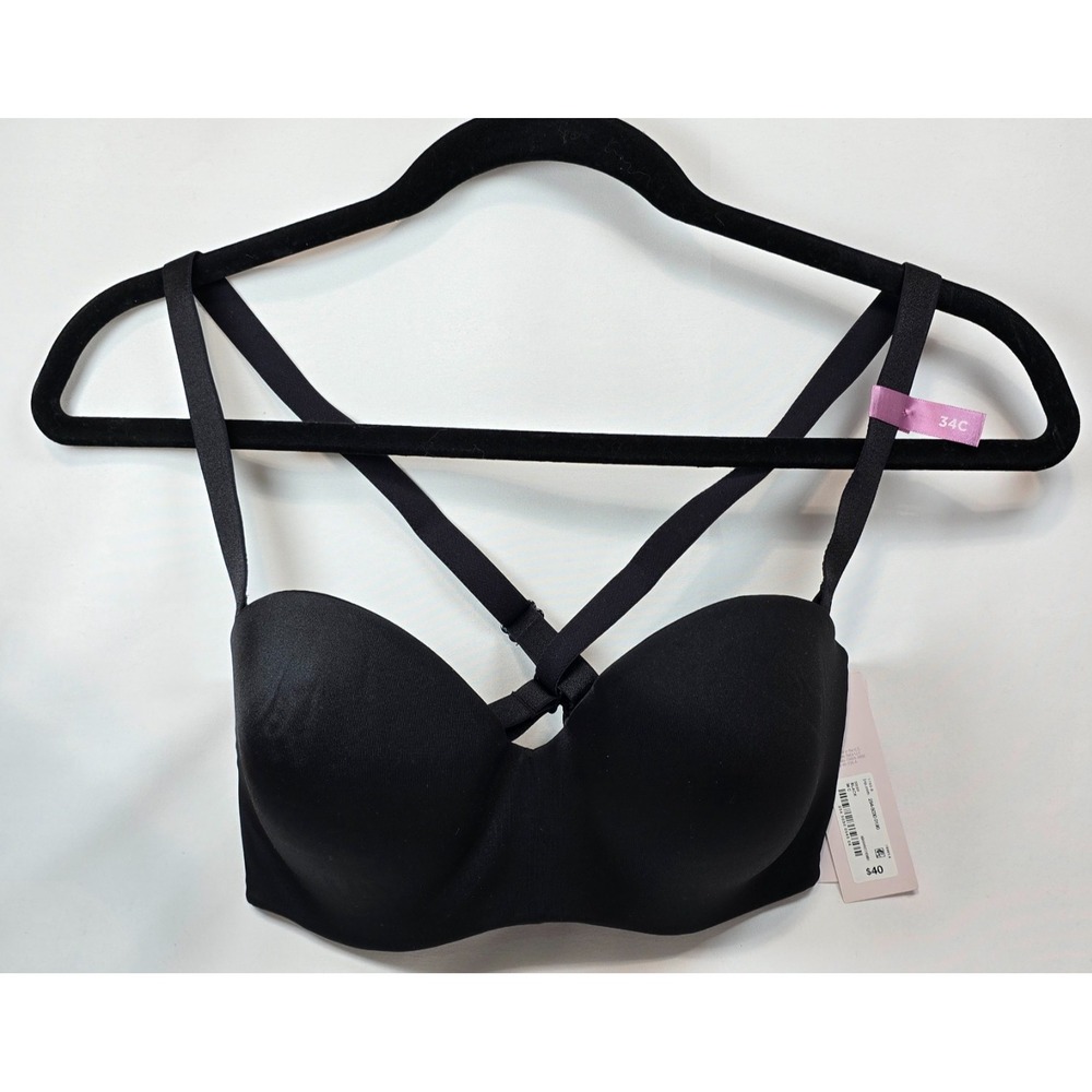 Ambrielle Multiway Strapless Push-Up Bra 34C Black Silicone Edge NWT